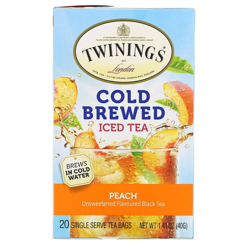 

Twinings, холодный чай со льдом, несладкий черный чай, со вкусом персика, 20 чайных пакетиков на одну порцию, 40 г (1,41 унции)