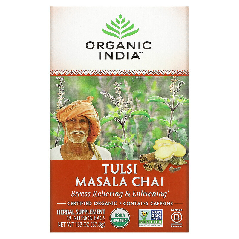 

Organic India, чай масала с тулси, 18 пакетиков, 37,8 г (1,33 унции)