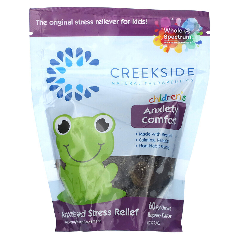 

Creekside Natural Therapeutics, Children's Anxiety Comfort, малина, жевательные таблетки с 60 фруктами