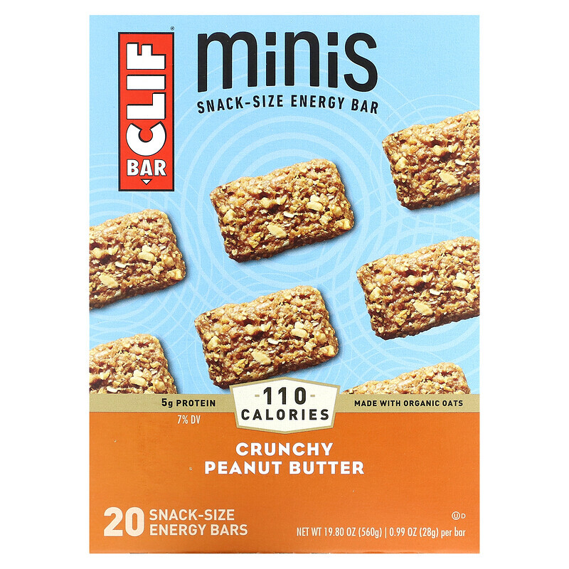 

Clif Bar, Minis, энергетический батончик для снеков, хрустящее арахисовое масло, 20 батончиков по 28 г (0,99 унции)