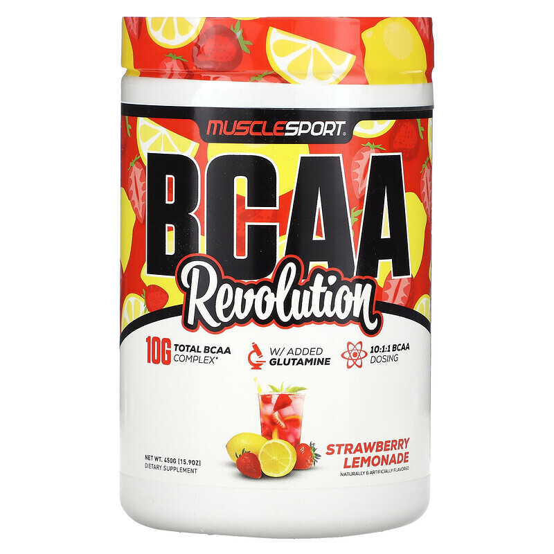 

MuscleSport, BCAA, Revolution, клубничный лимонад, 450 г (15,9 унции)