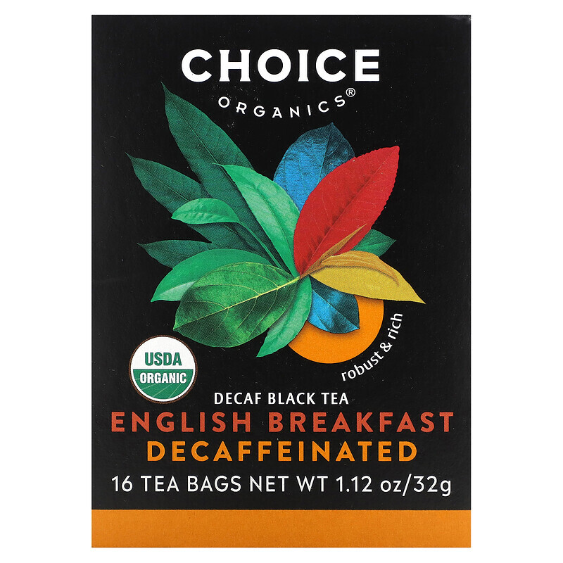 

Choice Organic Teas, Черный чай без кофеина, английский завтрак без кофеина, 16 чайных пакетиков, 32 г (1,12 унции)