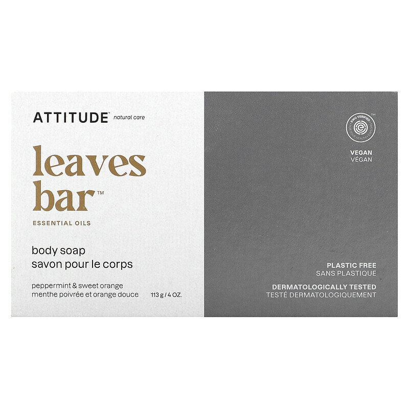 

ATTITUDE, Leaves Bar, мыло для тела, перечная мята и сладкий апельсин, 113 г (4 унции)