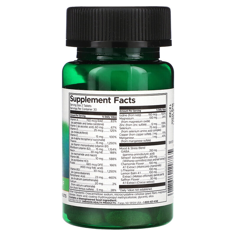 Swanson, Мультивитамины с железом + снятие стресса, 60 таблеток