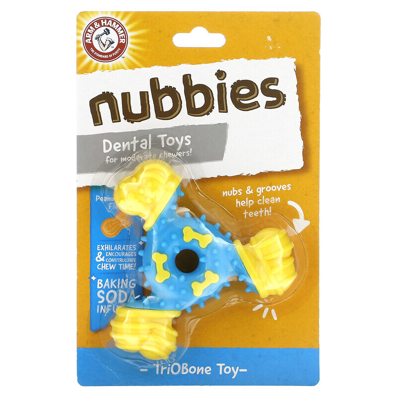 

Arm & Hammer, Nubbies, Dental Toys for Moderate Chewers, TriOBone, Peanut Butter, 1 Toy