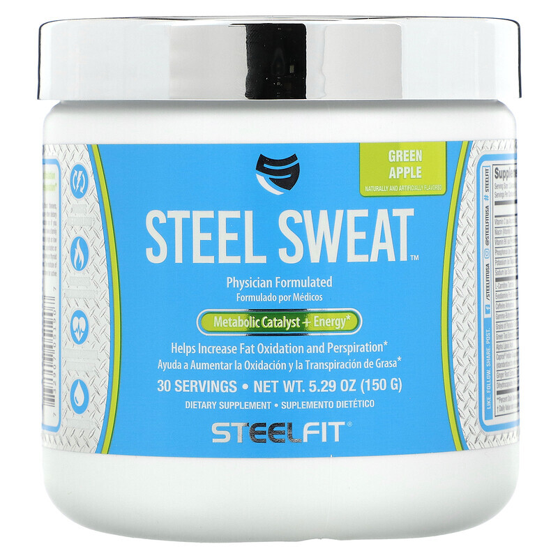 

SteelFit, Steel Sweat, зеленое яблоко, 150 г (5,29 унции)