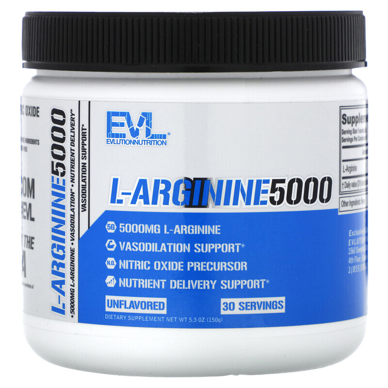 

EVLution Nutrition, L-аргинин 500, без добавок, 5000 мг, 150 г (5,3 унции)