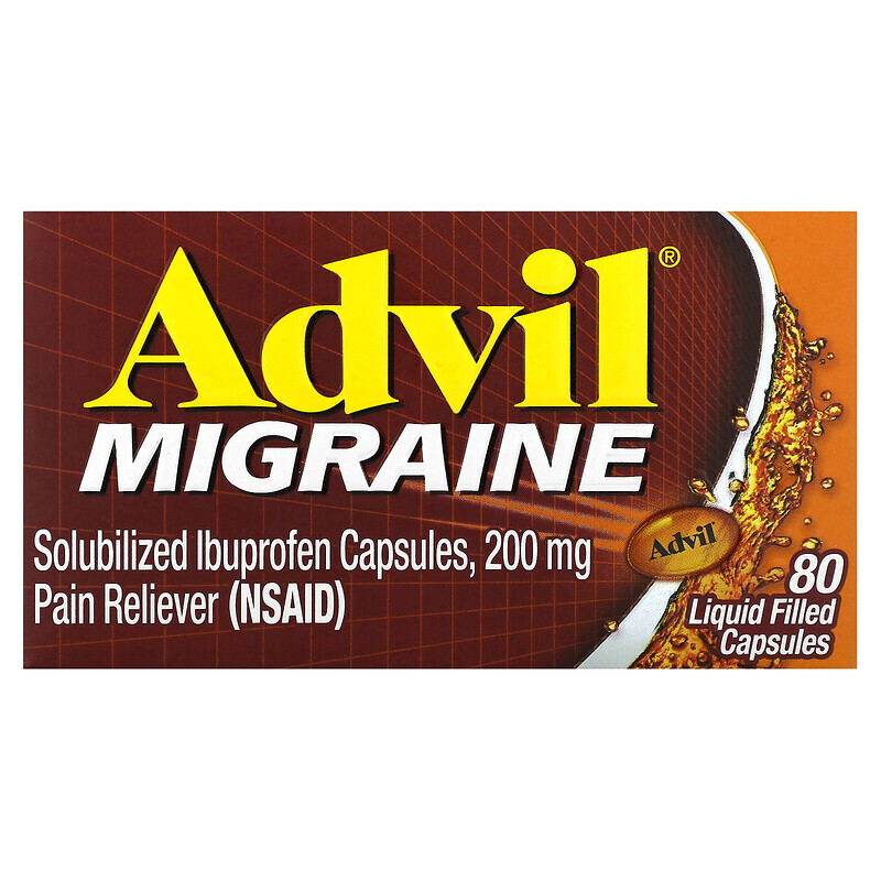 

Advil, Migraine, 200 mg , 80 Liquid Filled Capsules