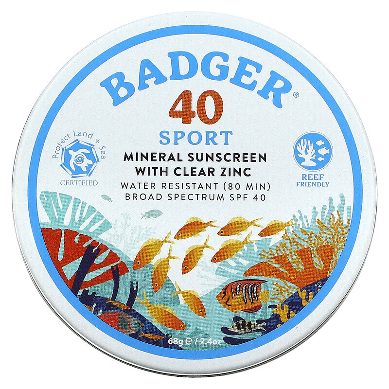 

Badger Company, Sport, минеральное солнцезащитное средство с чистым цинком, SPF 40, без запаха, 68 г (2,4 унции)