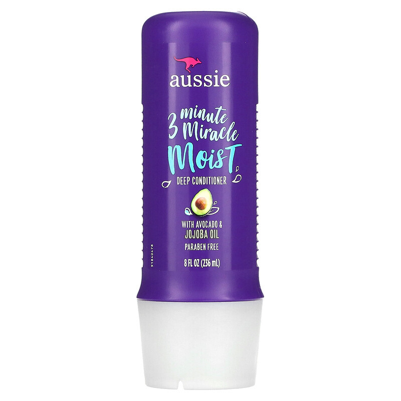 

Aussie, 3 Minute Miracle Moist, кондиционер для глубокого увлажнения с авокадо и австралийским маслом жожоба, 236 мл (8 жид. унций)