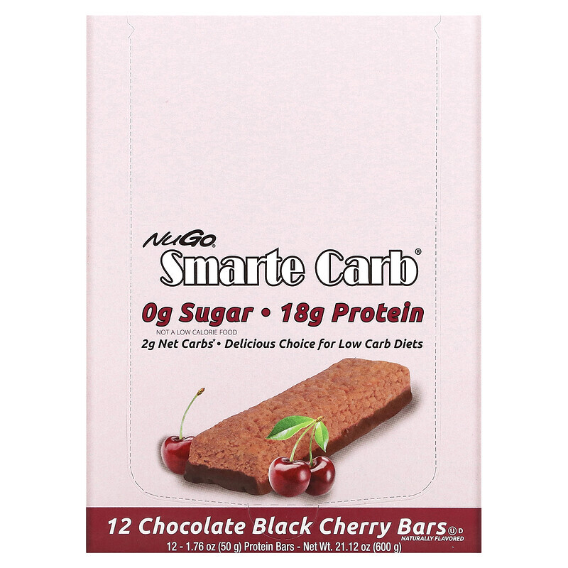 

NuGo Nutrition, Smarte Carb Bar, шоколад с черной вишней, 12 батончиков, 50 г (1,76 унции)