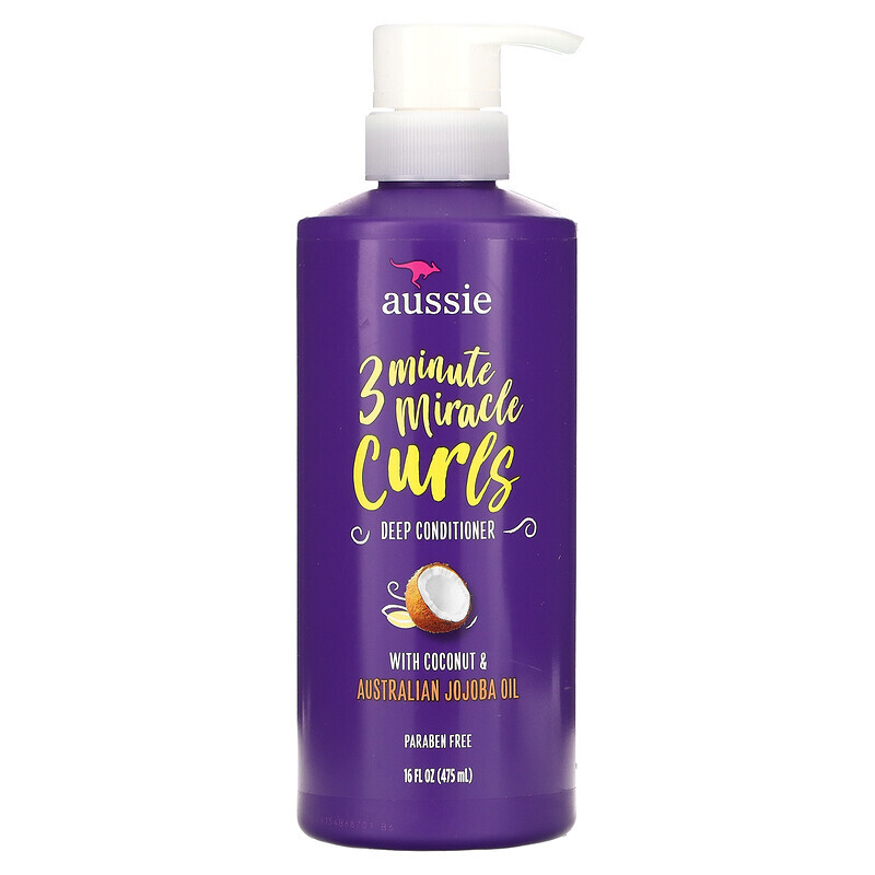 

Aussie, 3 Minute Miracle Curls, кондиционер для глубокого нанесения, с кокосом и маслом австралийского жожоба, 475 мл (16 жидк. Унций)