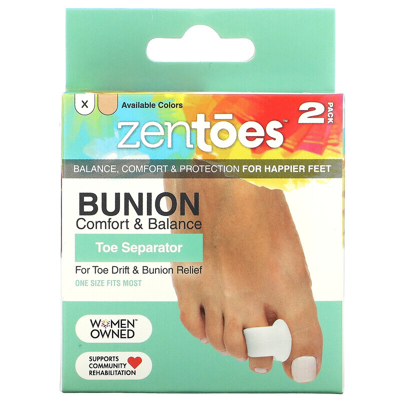 

ZenToes, Toe Separator, Bunion Comfort & Balance, универсальный размер, 2 шт. В упаковке