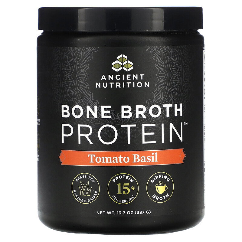 

Dr. Axe / Ancient Nutrition, Bone Broth Protein, томатный базилик, 387 г (13,7 унции)