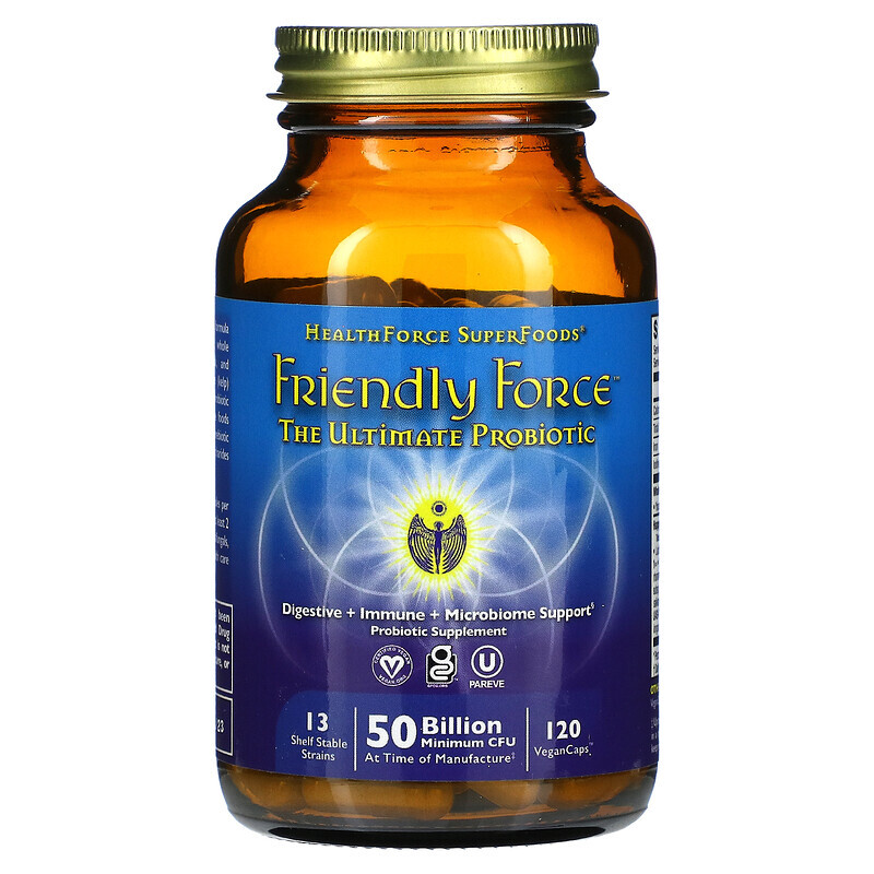 

HealthForce Superfoods, Friendly Force, лучший пробиотик, 25 млрд КОЕ, 120 веганских капсул