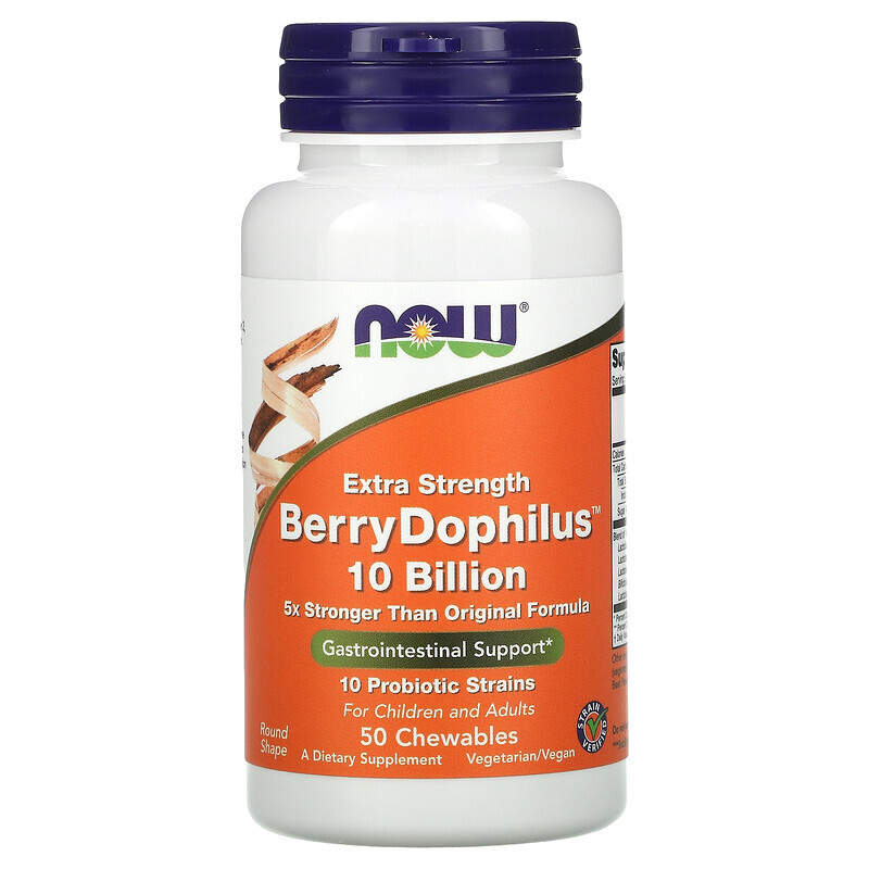 

NOW Foods, повышенная сила действия, Dophilus со вкусом ягод, 50 жевательных таблеток