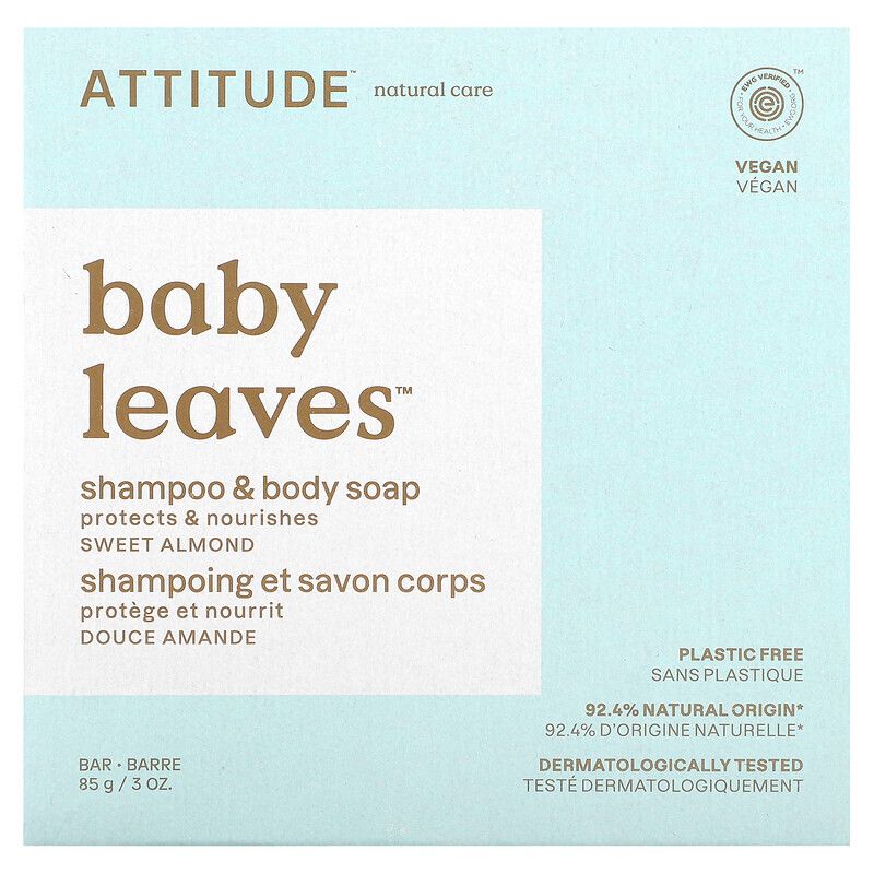 

ATTITUDE, Baby Leaves, шампунь и мыло для тела, сладкий миндаль, 85 г (3 унции)