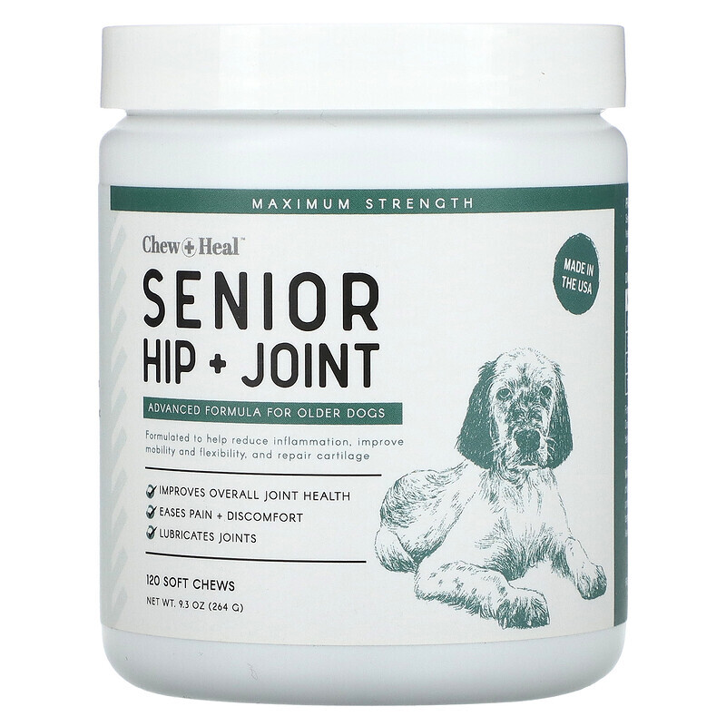 

Chew + Heal, Senior Hip + Joint, улучшенная формула для собак старшего возраста, 120 жевательных таблеток, 264 г (9,3 унции)