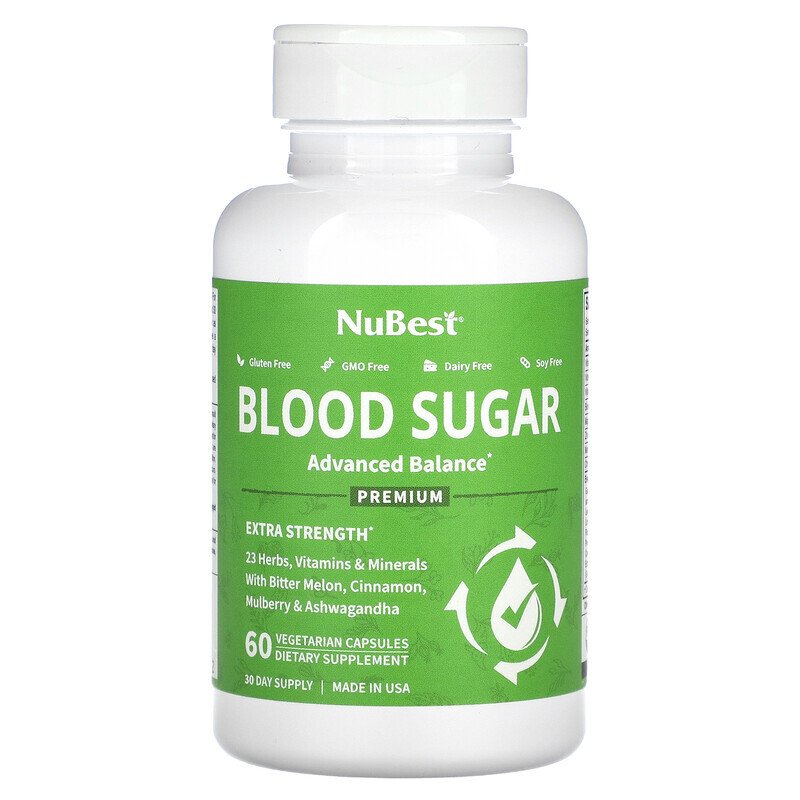 

NuBest, Blood Sugar, Extra Strength, 60 вегетарианских капсул