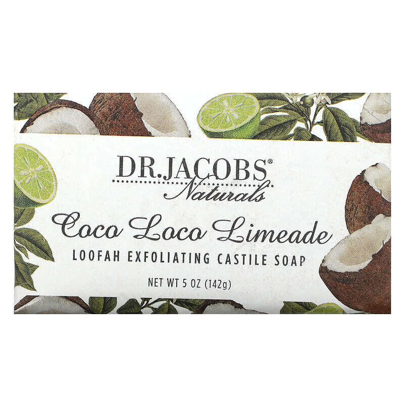 

Dr. Jacobs Naturals, Отшелушивающее кастильское мыло с люфой, Coco Loco, лаймад, 142 г (5 унций)