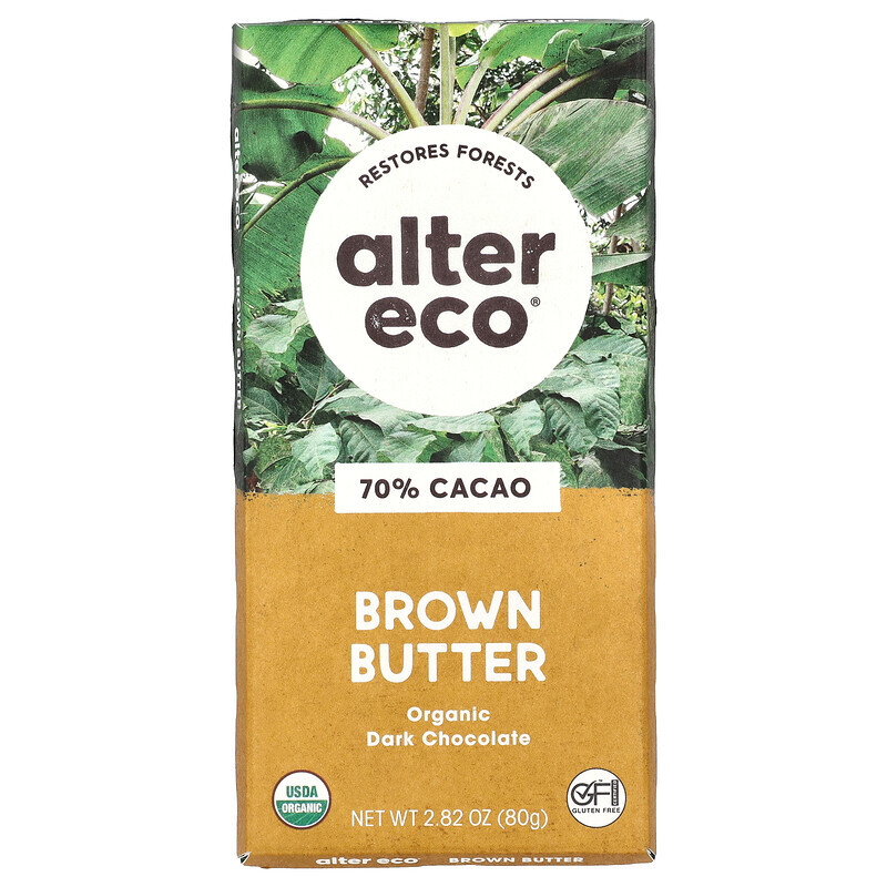 

Alter Eco, Organic Dark Chocolate, Brown Butter, 70% Cacao, 2.82 oz (80 g)