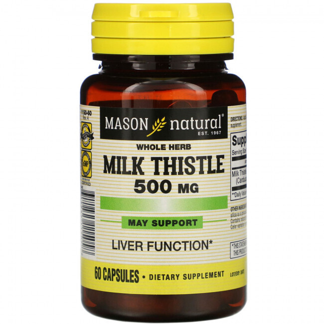 

Mason Natural, Экстракт молочного чертополоха (цельных растений), 500 мг, 60 капсул