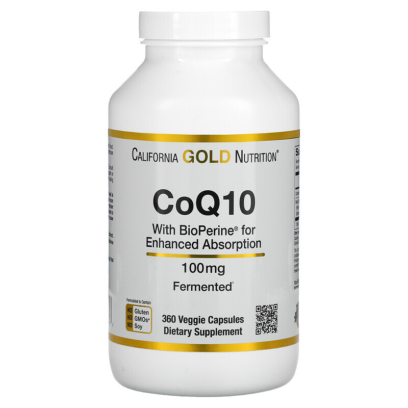 

California Gold Nutrition, Коэнзим Q10 класса USP с экстрактом BioPerine, 100 мг, 360 растительных капсул