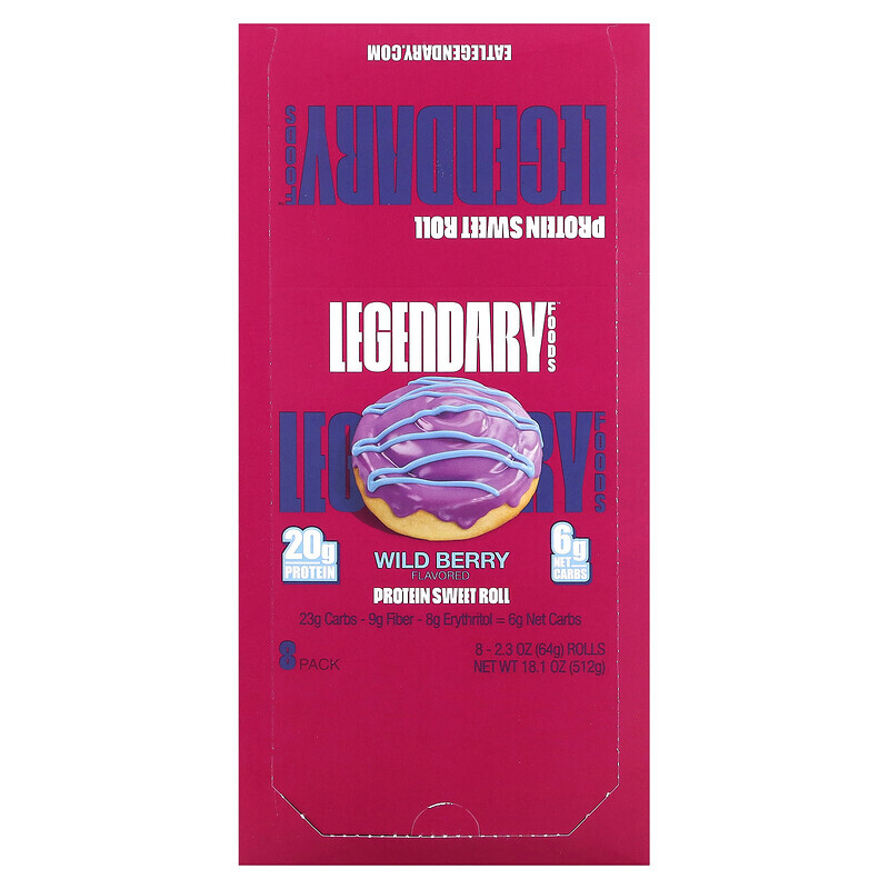 

Legendary Foods, Сладкий ролл с протеином, лесные ягоды, 8 пакетиков по 64 г (2,3 унции)