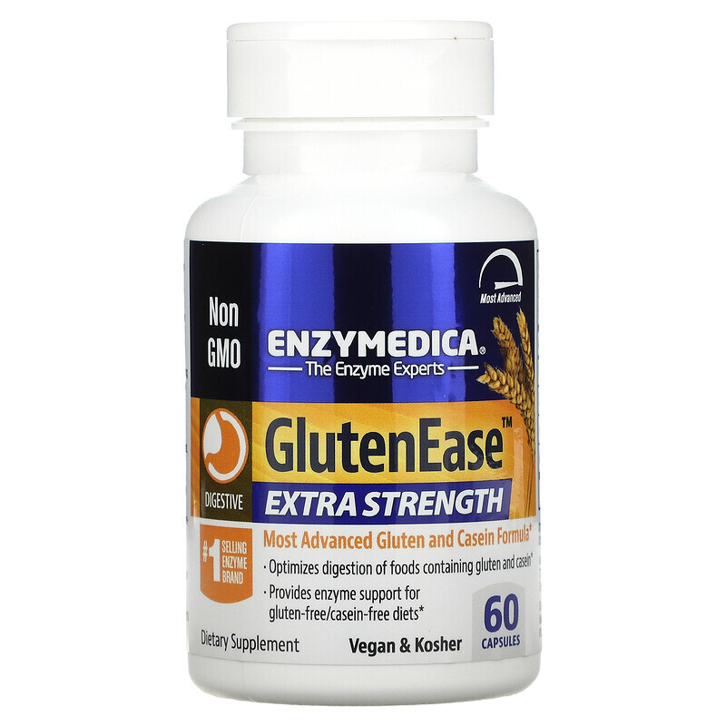 

Enzymedica, GlutenEase, Extra Strength, 60 капсул