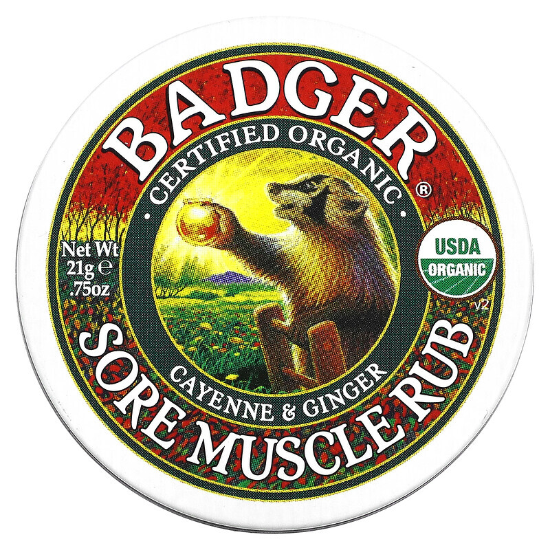 

Badger Company, Sore Muscle Rub, мазь от боли в мышцах с кайенским перцем и имбирем, 21 г (0,75 унции)