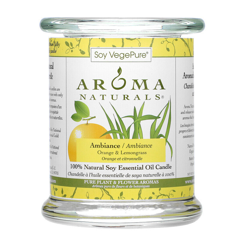 Aroma Naturals, Soy VegePure, 100% Натуральная Свеча Эфирного Масла Сои, Атмосфера, Апельсин и Лимонник 8.8 унции (260 г)