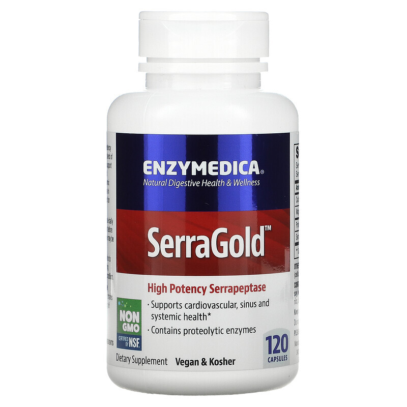 

Enzymedica, SerraGold, высокоэффективная серрапептаза, 120 капсул