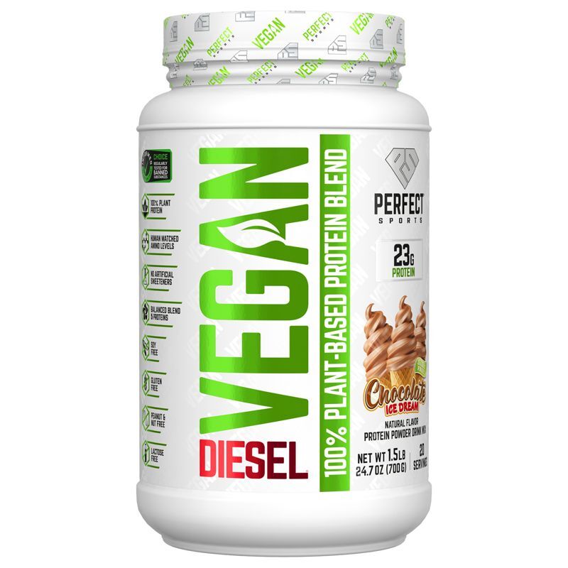 Perfect Sports, Vegan Diesel, смесь 100% растительных белков, шоколадное мороженое, 700 г (1,5 фунта)