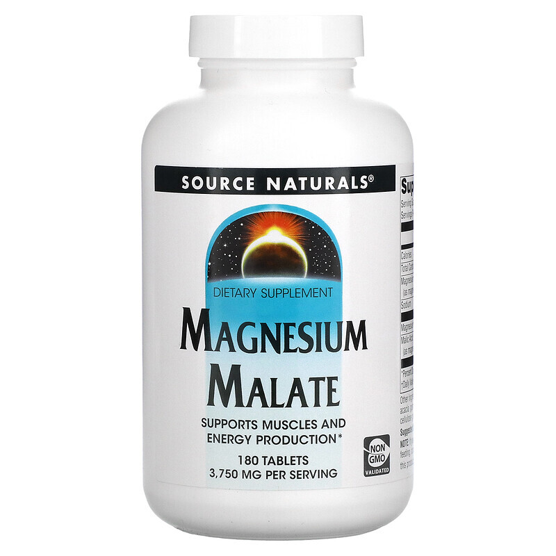 

Source Naturals, малат магния, 3750 мг, 180 таблеток