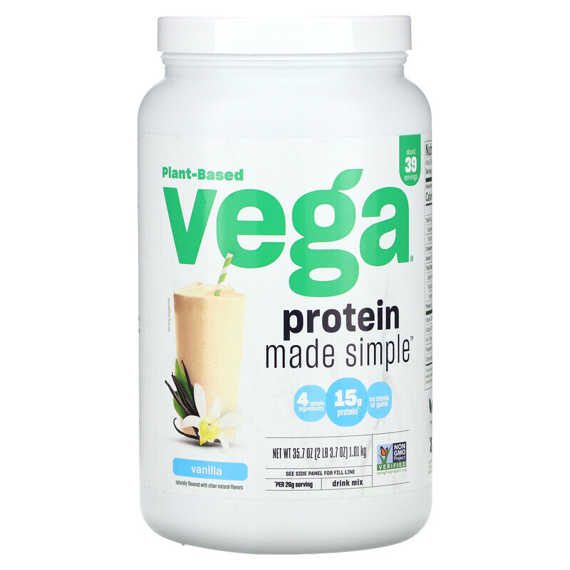 

Vega, На растительной основе, Protein Made Simple, ваниль, 2 фунта (3,7 унции)