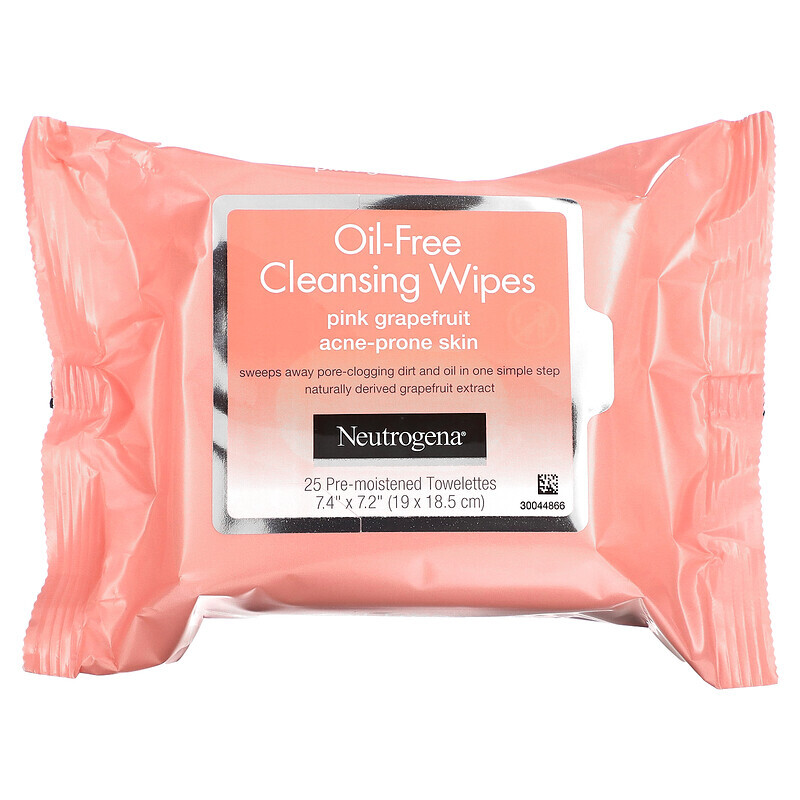 

Neutrogena, Oil-Free Cleansing Wipes, Pink Grapefruit, 2 Packs, 25 Pre-Moistened Towelettes Each