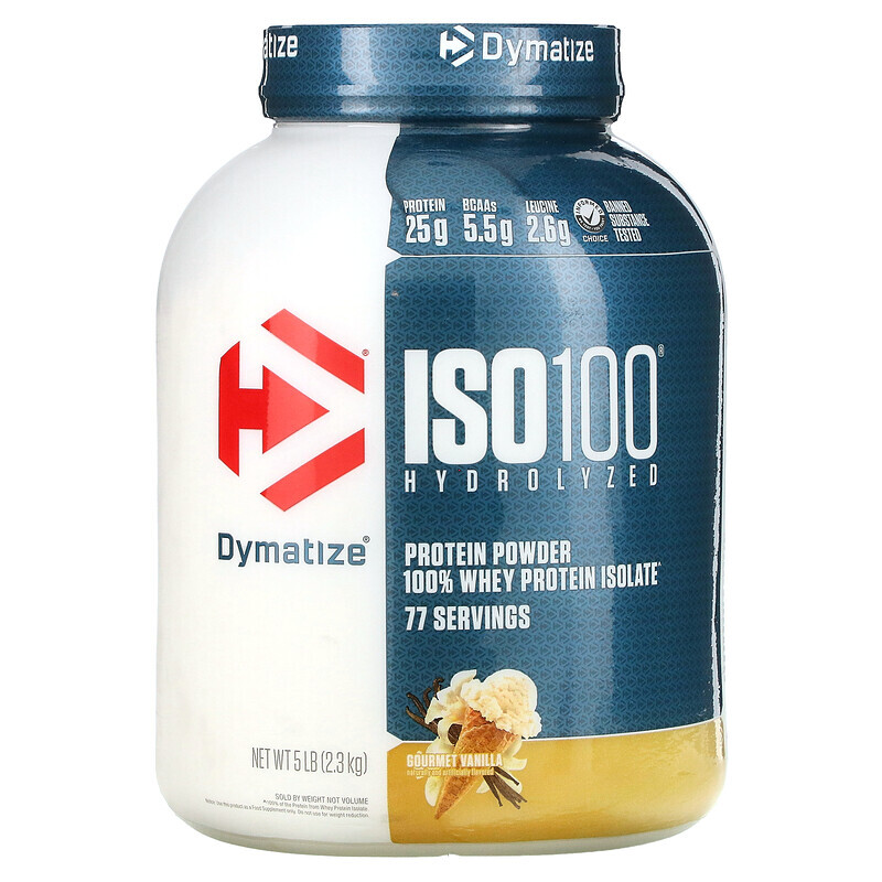 Dymatize, ISO100 гидролизат, 100%-ный изолят сывороточного протеина, изысканная ваниль, 5 фунтов (2,3 кг)