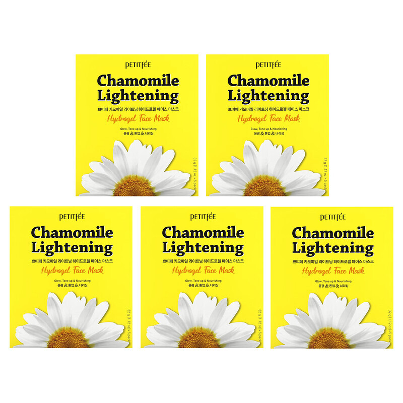 Petitfee, Chamomile Lightening, гидрогелевые маски для лица, 5 шт. по 32 г (1,12 унции)