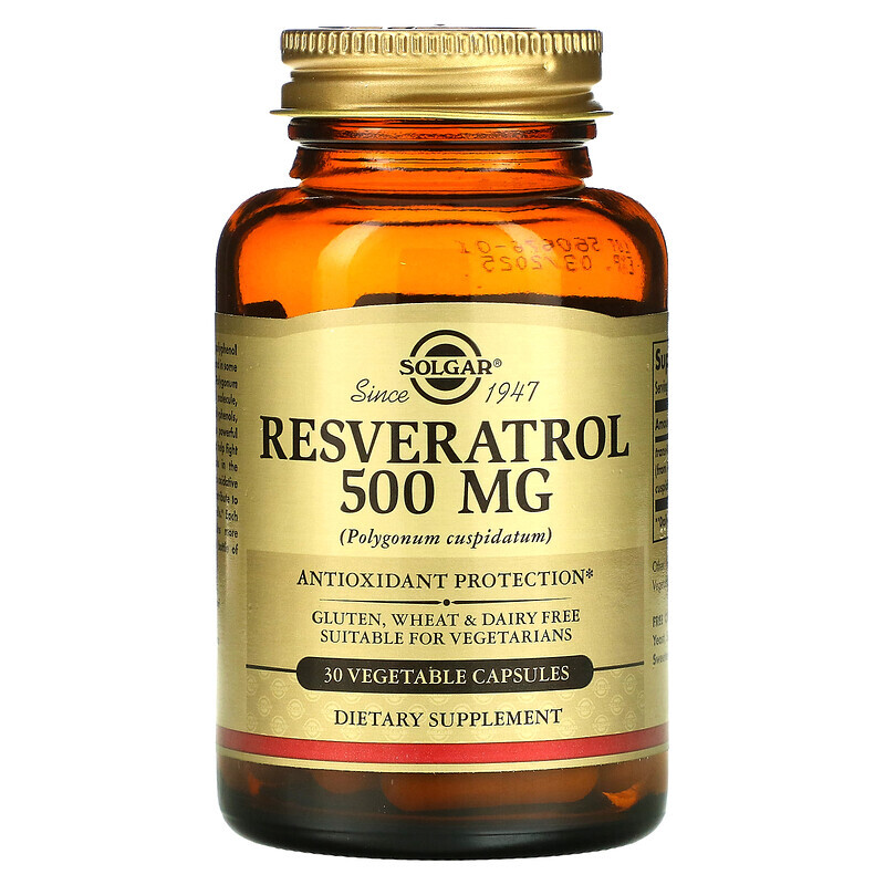 

Solgar, Resveratrol, 500 мг, 30 растительных капсул