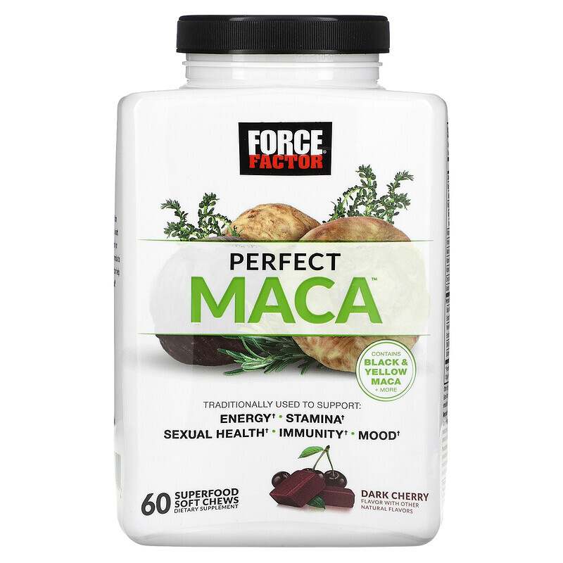 

Force Factor, Perfect Maca, темная вишня, 60 жевательных таблеток Superfood