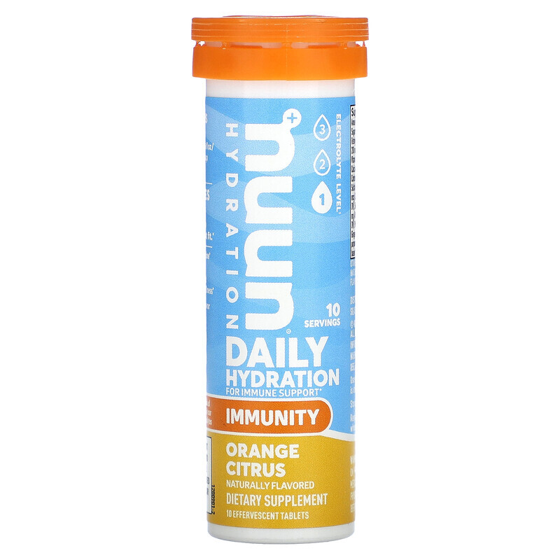 

Nuun, Hydration, Immunity, Шипучая добавка для иммунитета, апельсин и цитрус, 10 таблеток