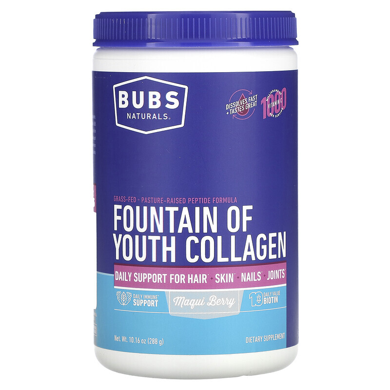 

BUBS Naturals, Fountain of Youth Collagen, ягоды маки, 288 г (10,16 унции)