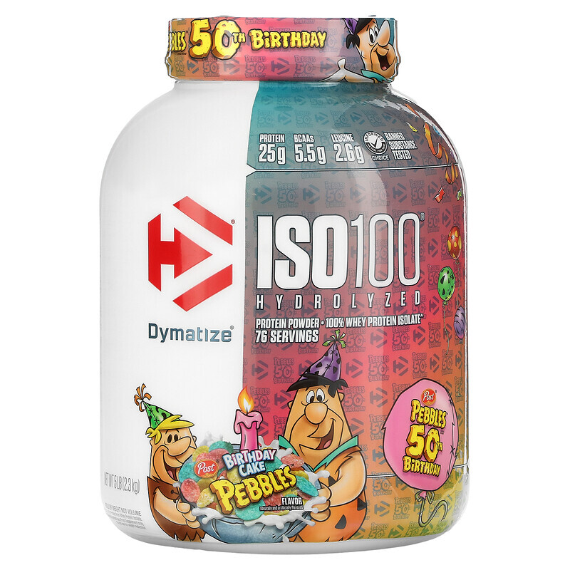 

Dymatize, ISO100, гидролизованный 100%-ный изолят сывороточного протеина, со вкусом праздничного торта, 2,3 кг (5 фунтов)