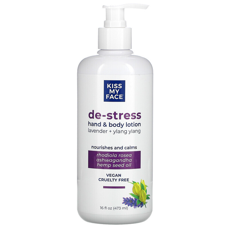 

Kiss My Face, De-Stress Hand & Body Lotion, Lavender + Ylang Ylang, 16 fl oz (473 ml)