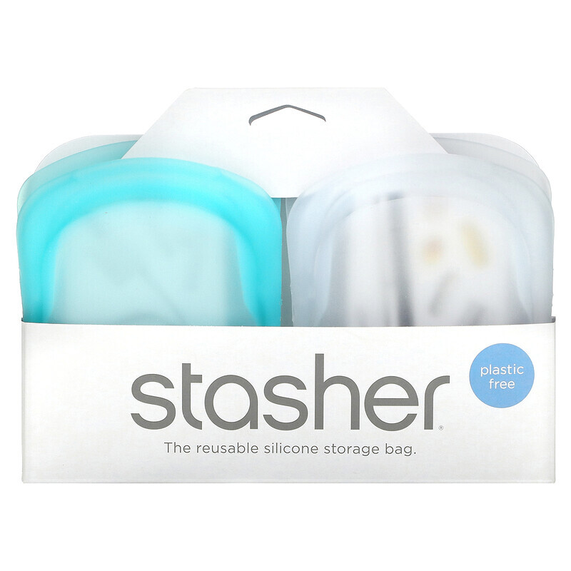 

Stasher, Wiederverwendbare Silikontasche, klar und aqua, 2er-Pack, je 42 g (4 oz.)