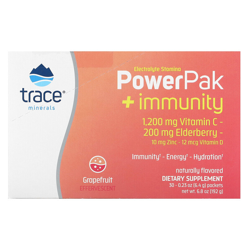 

Trace Minerals ®, Electrolyte Stamina, PowerPak + Immunity, грейпфрут, 30 пакетиков по 6,4 г (0,23 унции)