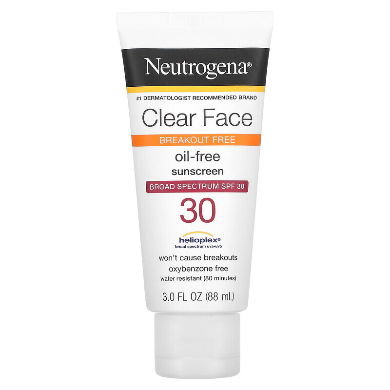 

Neutrogena, Clear Face, Oil-Free Sunscreen, Broad Spectrum SPF 30, Fragrance Free, 3 fl oz (88 ml)