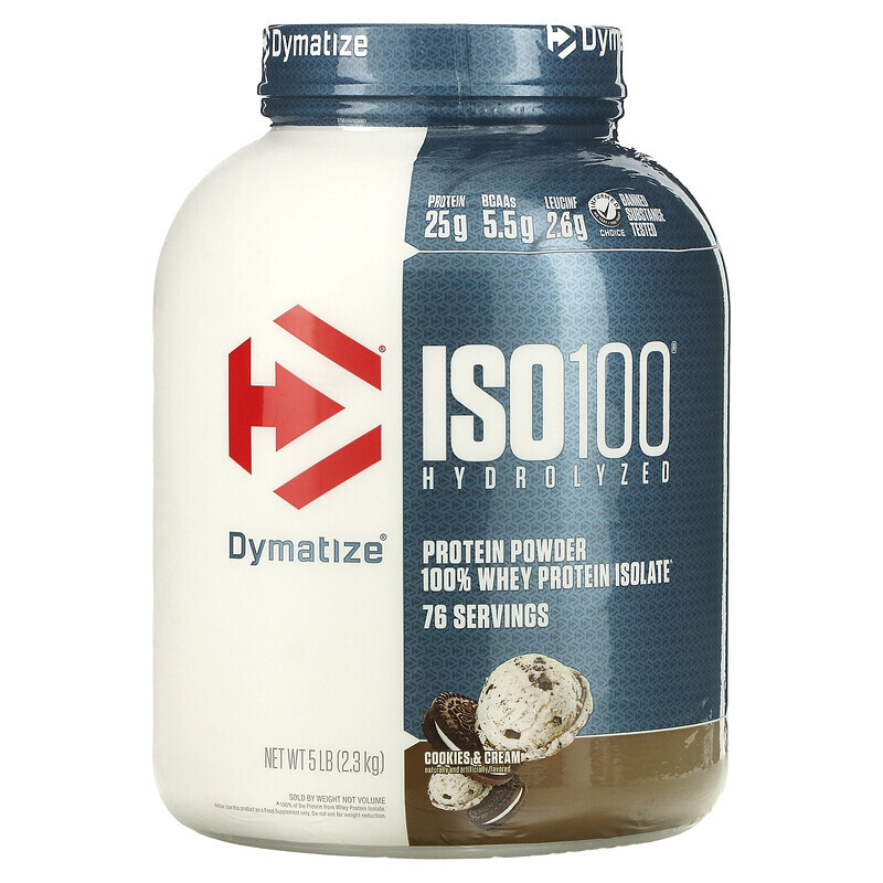 Dymatize, ISO100 гидролизованный, 100% изолят сывороточного белка, печенье со сливками, 5 фунтов (2,3 кг)
