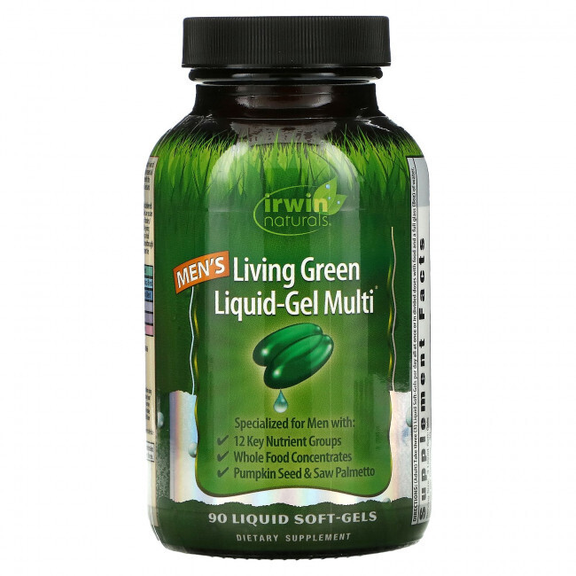 

Irwin Naturals, Men's Living Green Liquid-Gel Multi, 90 мягких желатиновых капсул с жидкостью