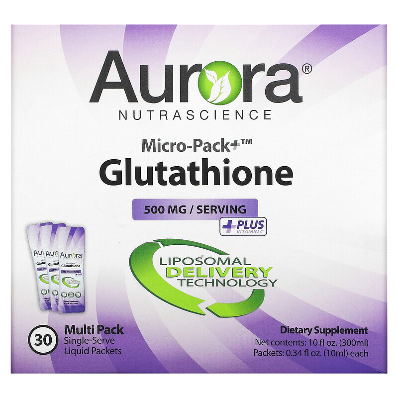 

Aurora Nutrascience, Micro-Pack + глутатион, 500 мг, 30 пакетиков по 10 мл (0,34 жидк. Унции)